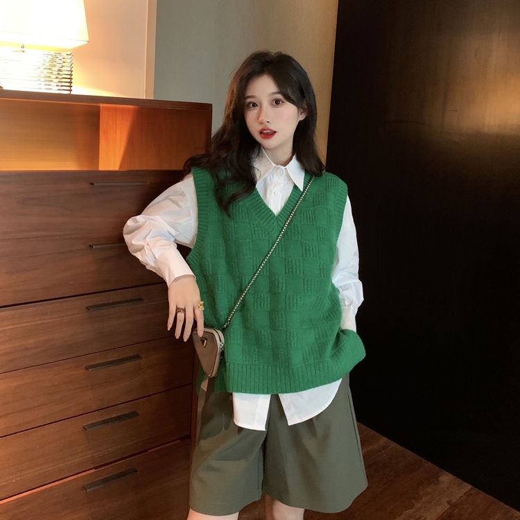 Set áo sơ mi+áo sát nách cổ chữ V phong cách Hàn Quốc trẻ trung cho nữ (có bán lẻ)