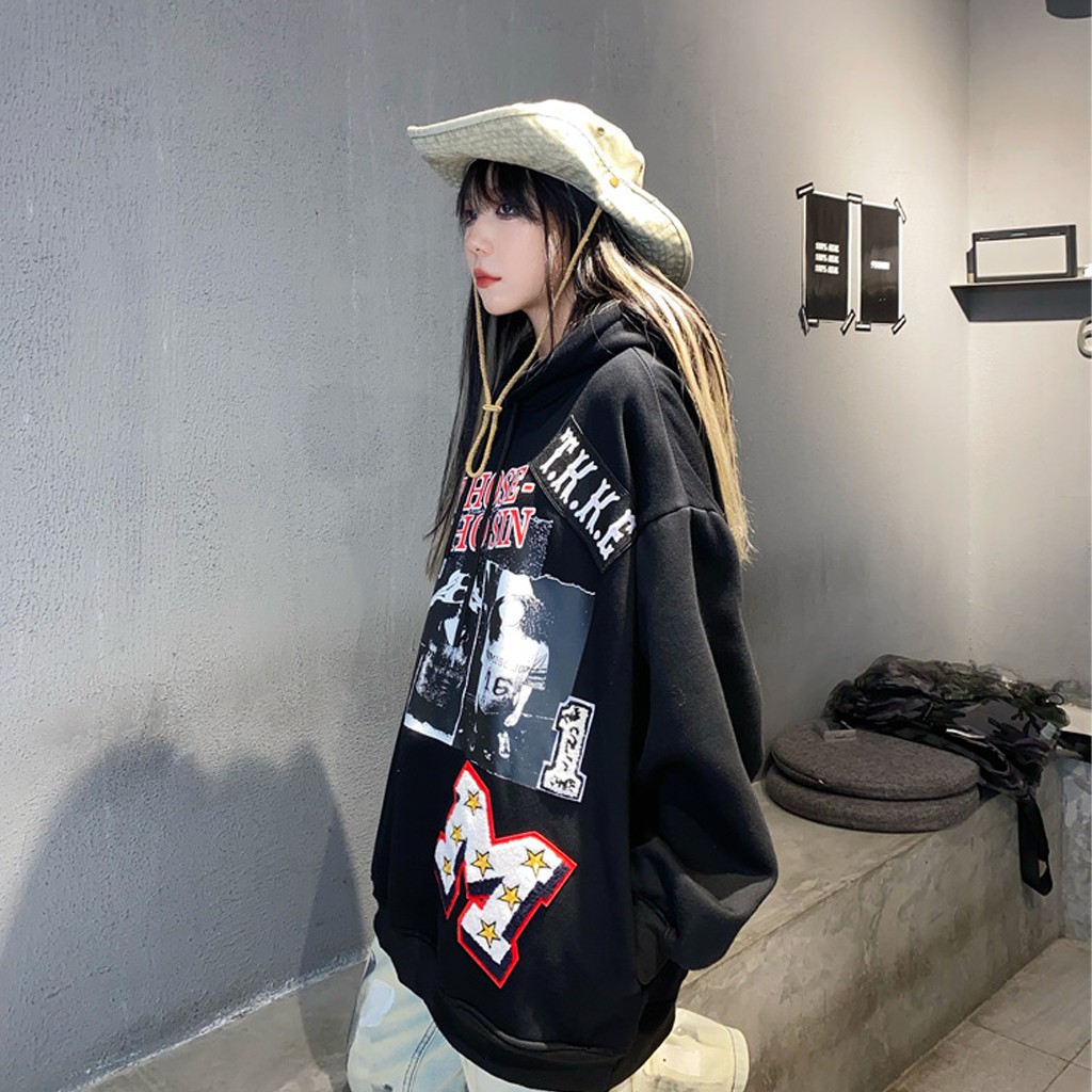 Áo Hoodie Form Rộng Unisex VIETSTAR Áo Nỉ Mũ Phong Cách Hàn Quốc 2 Màu Đen Trắng TKKE