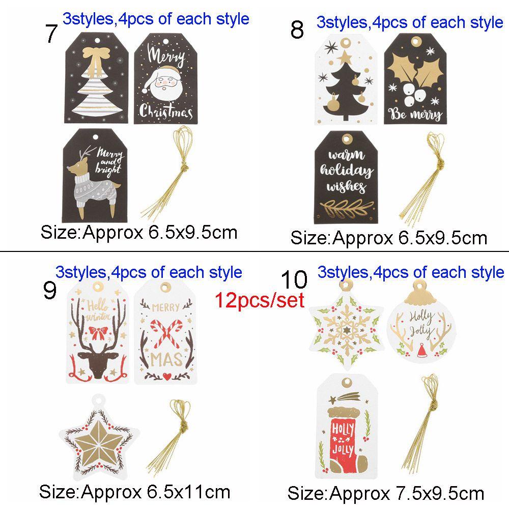 BORAG Set 12 Nhãn Dán Trang Trí Hộp Quà Sinh Nhật Hình Ông Già Noel &amp; Ngôi Sao Bằng Giấy Kraft Màu Vàng