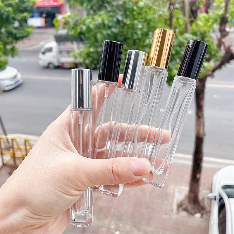 Chai chiết dung dịch nước hoa vial thủy tinh vuông lọ trụ tròn dài nắp nhôm có vòi xịt phun sương dung tích 10ml vỏ dày