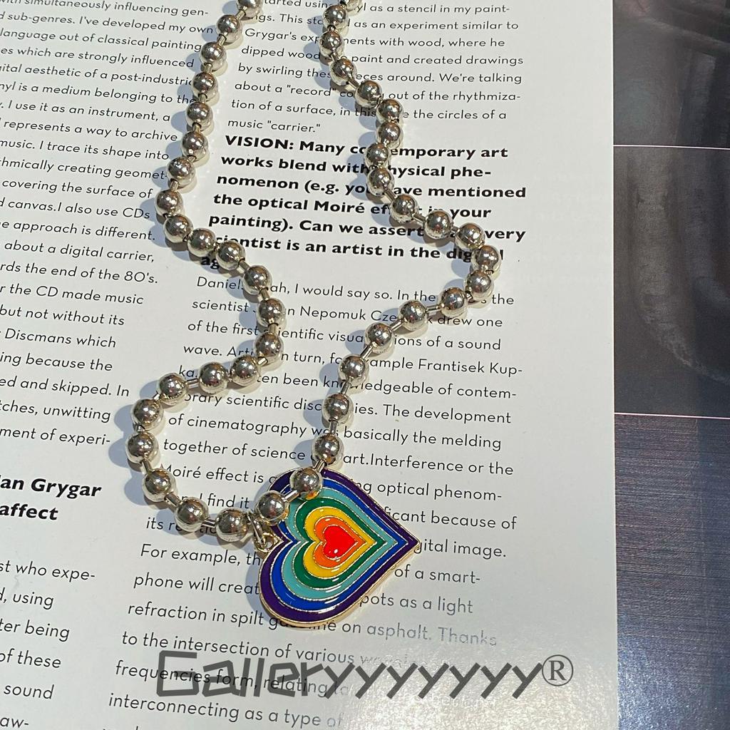 vòng cổ Mặt Hình Trái Tim Màu Cầu Vồng Phong Cách Hip Hop