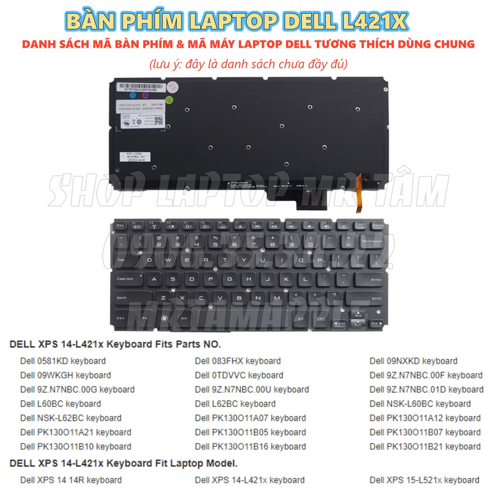 (KEYBOARD) BÀN PHÍM LAPTOP DELL L421X L521X dùng cho XPS 14-L421x, XPS 15-L521x