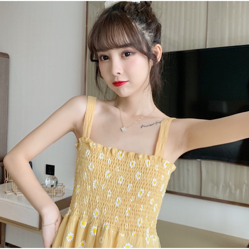 Váy 2 dây dáng dài trắng bánh bèo hoa cúc vintage, váy hai dây bản to phong cách ulzzang Hàn Quốc V07 - Peyy Clothing | BigBuy360 - bigbuy360.vn