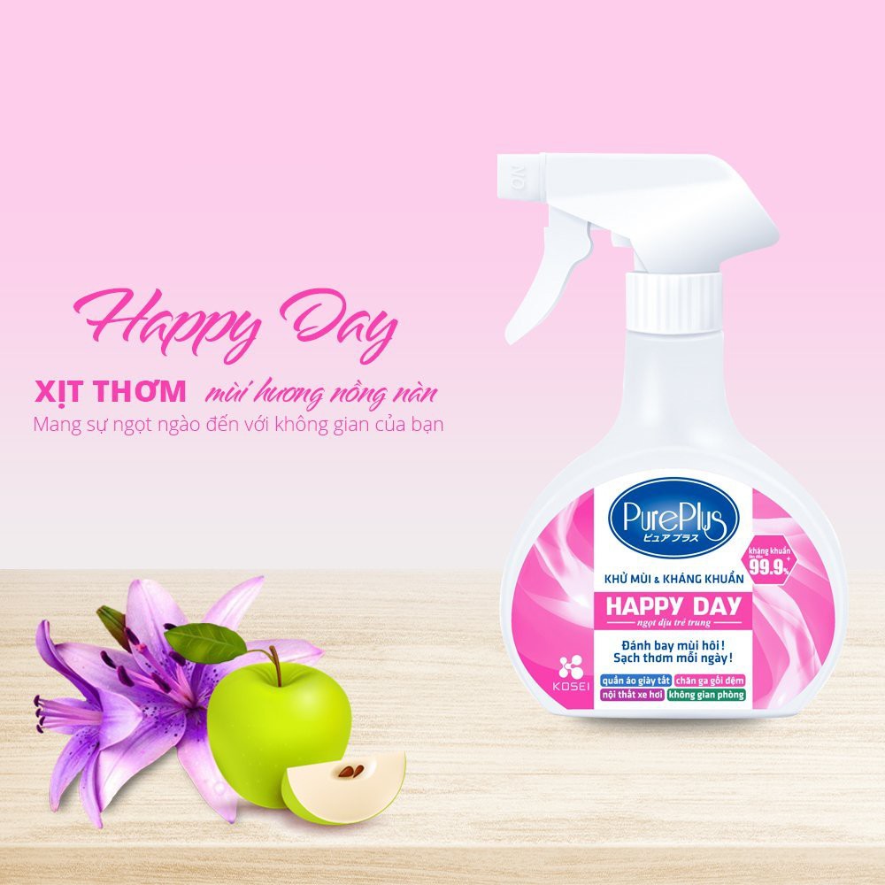 Chai Xịt Thơm PurePlus Khử Mùi, Kháng Khuẩn, dạng xịt 380ml