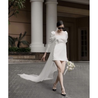 (Ảnh thật) váy cưới Satin, cô dâu phong cách châu âu sang trọng, đầm cưới tay phồng dress 47