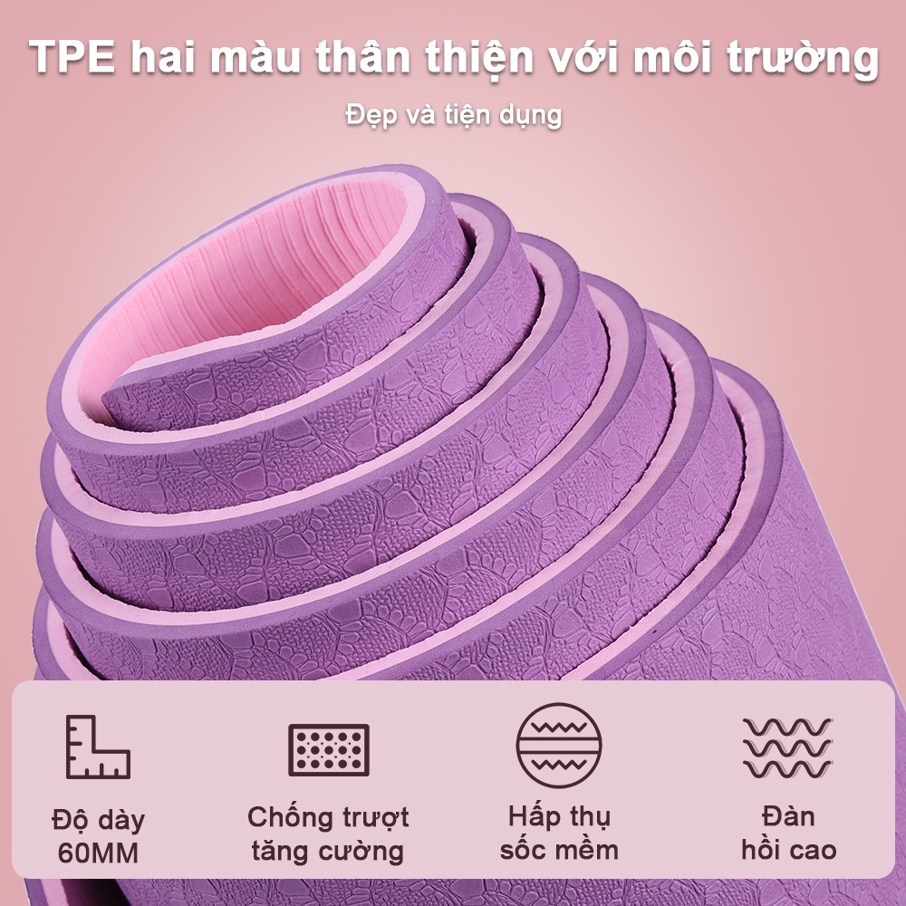 OneTwoFit thiện với môi trường Thảm Tập Yoga Định Tuyến TPE cao cấp tặng kèm túi đựng - 2 Lớp Chống Trượt 6-8mm