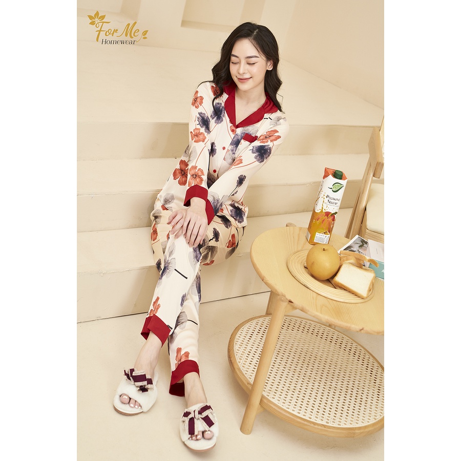 Bộ dài tay Hoa Phối chất Lụa giấy Luxury siêu mềm mịn forme thiết kế