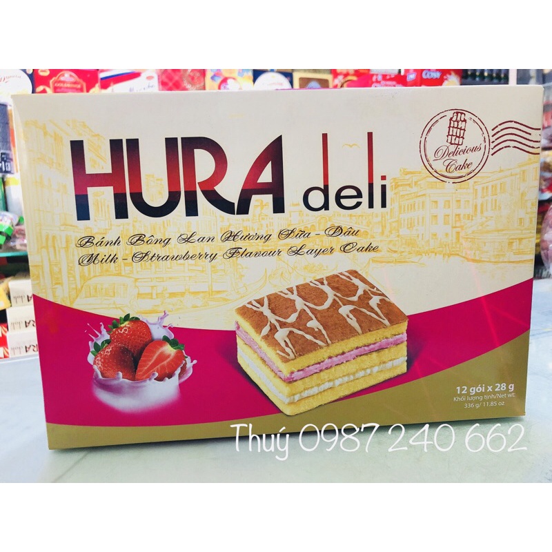Bánh bông lan Hura Deli 12 gói 336g hương dâu