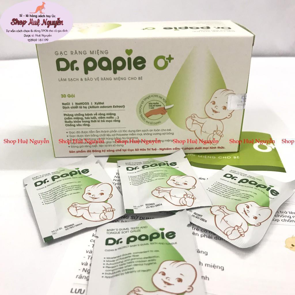 Gạc Rơ Lưỡi Dr.Papie- gạc lau răng, rơ miệng cho bé - Hộp 30 gói