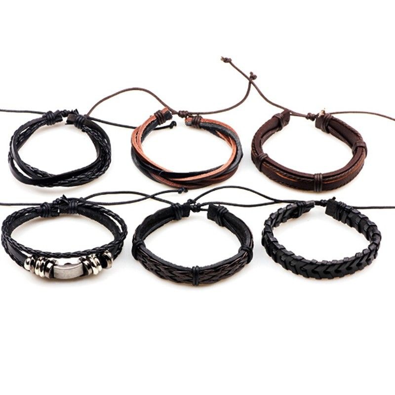 DIY Fashion Cool Men Wax Rope Alloy Black Knitted Bracelets