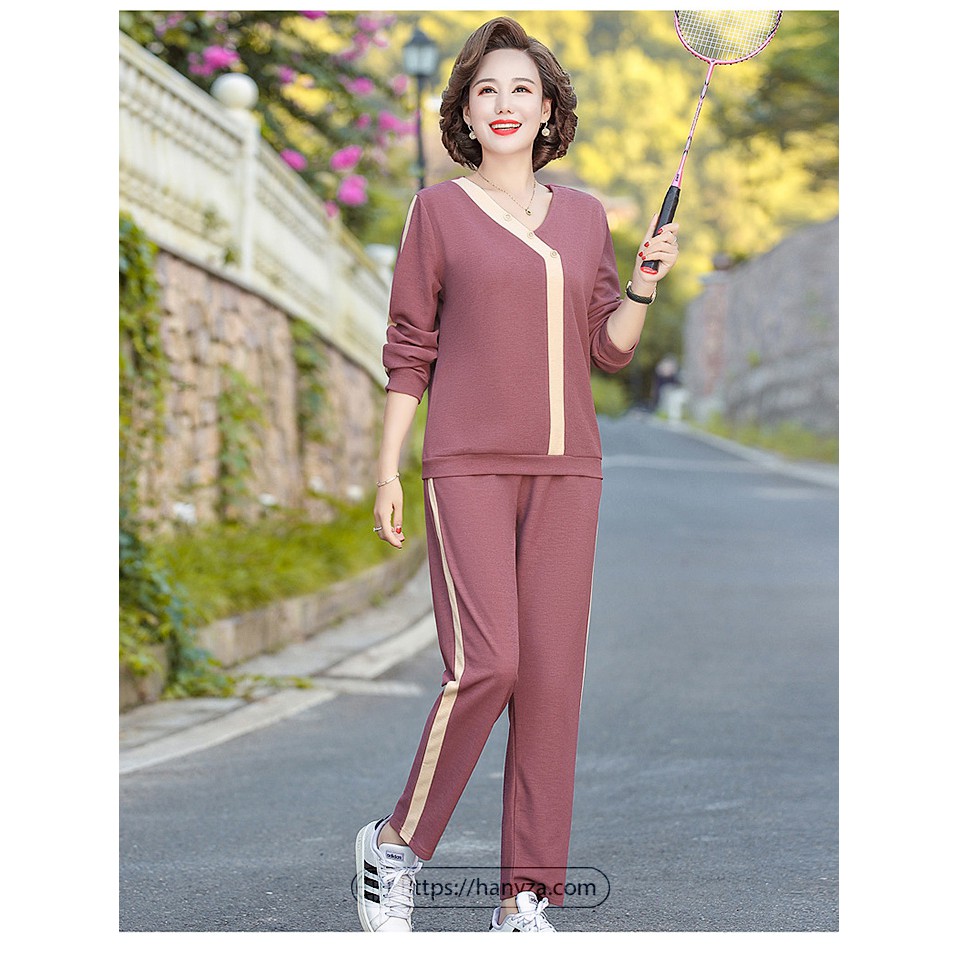 Bộ quần áo thể thao nỉ trung niên nữ dài tay