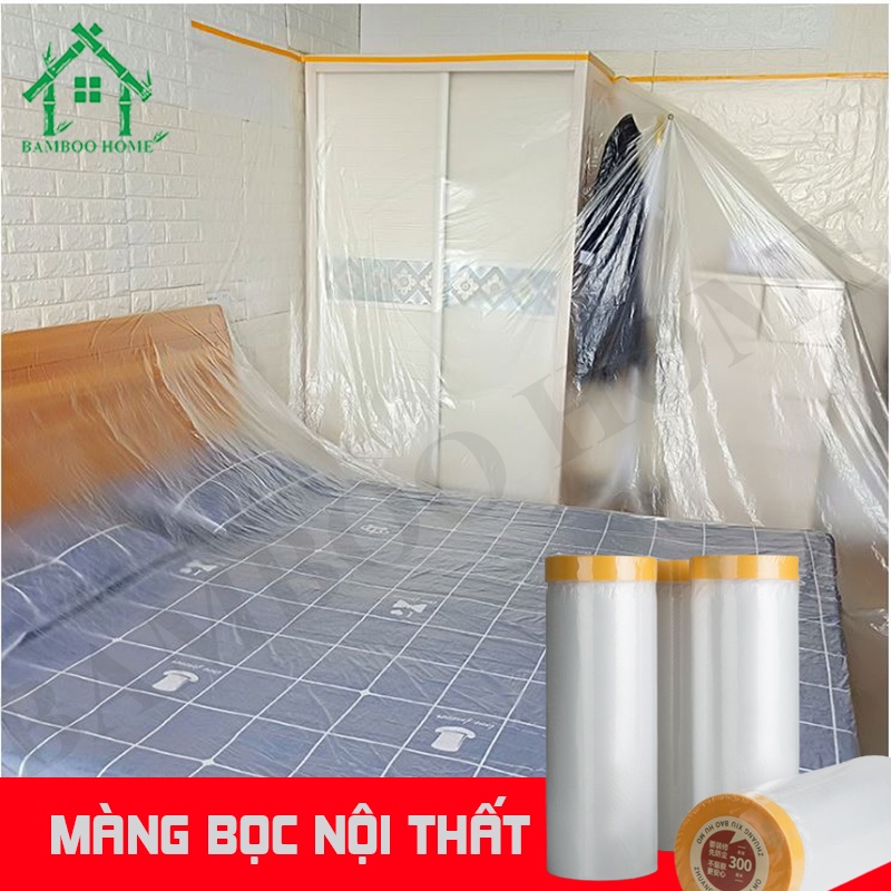 Màng bọc nội thất chống bụi 20m x 2m chất liệu nilon che phủ, ngăn bụi, che chắn sơn nội thất nhà cửa - Bamoo Home