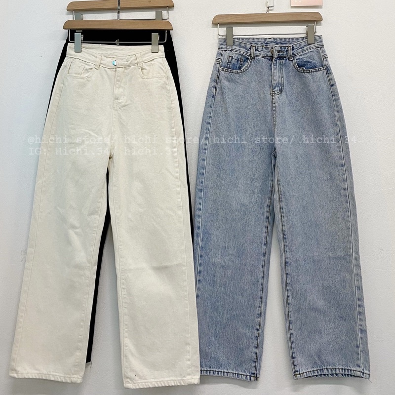 quần bò jeans suông trơn 3 màu không rách hichi