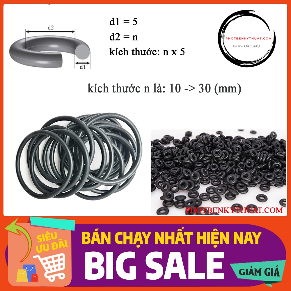 Ron cao su dày 5mm loại mềm, kích thước n là 10 -> 30 mm