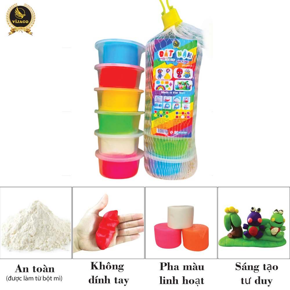 Bộ Đất Nặn 6 Màu Chất Liệu Bột Mỳ Tự Nhiên An Toàn Cho Bé