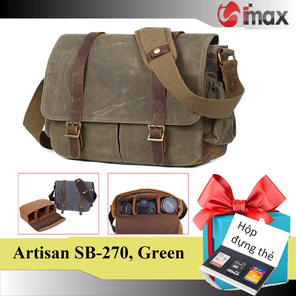 Túi máy ảnh đeo chéo Artisan SB-270, 3 màu, Tặng hộp đựng thẻ nhớ