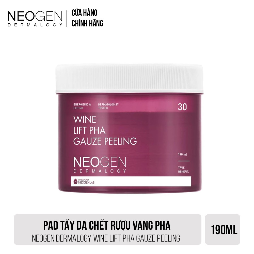 [Mã BMINC50 giảm 50K đơn 150K] Pad Tẩy Da Chết Rượu Vang PHA Neogen Dermalogy Wine Lift PHA Gauze Peeling 30 Miếng