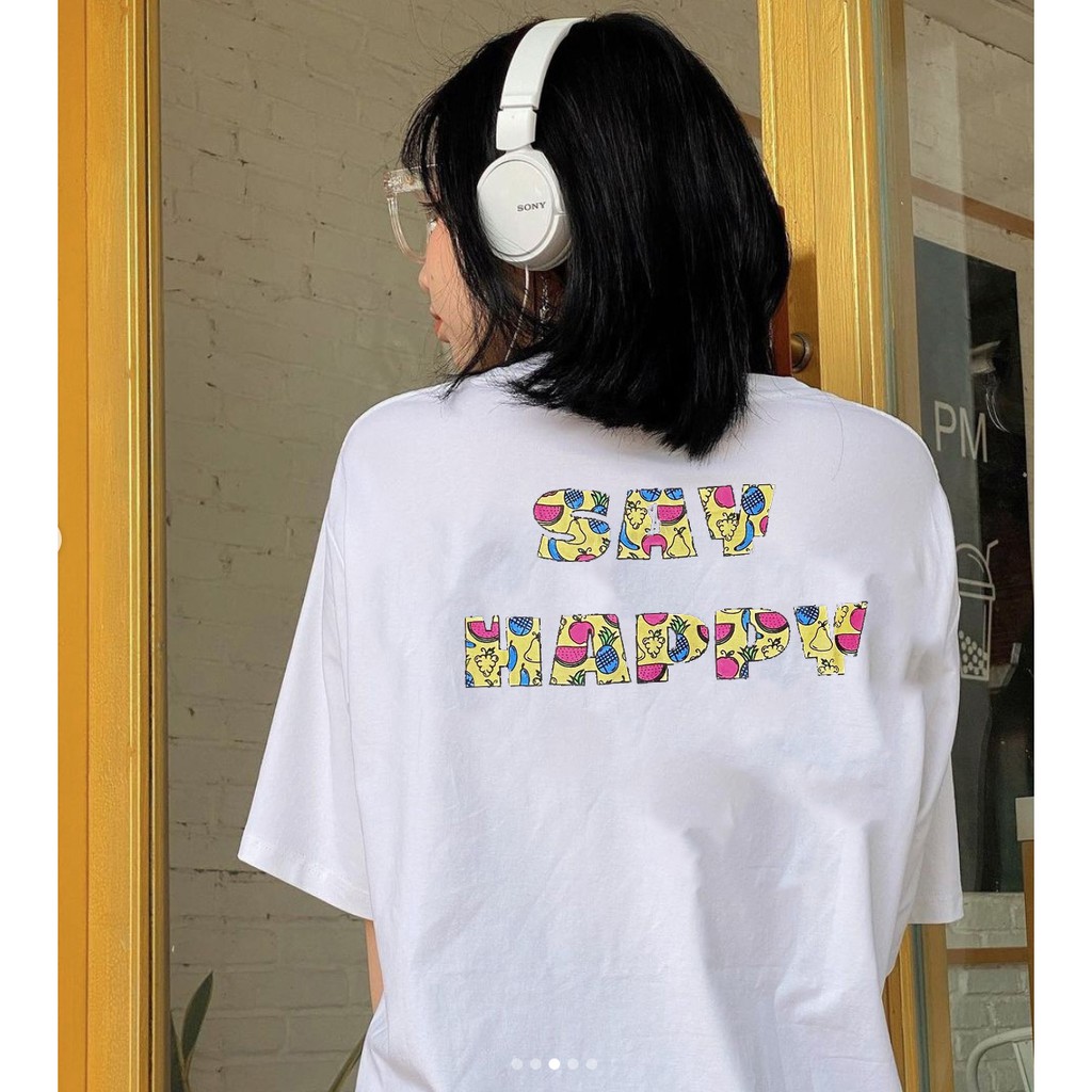 [Mã LT50 giảm 50k đơn 250k] Áo Thun Nam Nữ Unisex Form Rộng Tay Lỡ Say Happy In Trái Cây