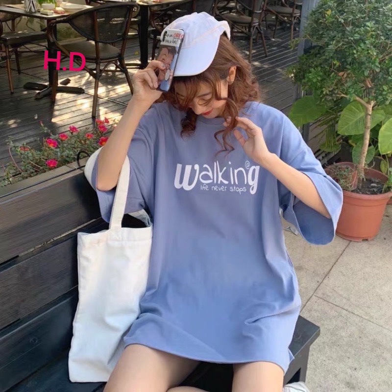 Áo tay lỡ walking unisex 🌸 Áo phông cộc tay dáng suông , oversize in hình nổi bật, họa tiết cá tính HOT 🌸