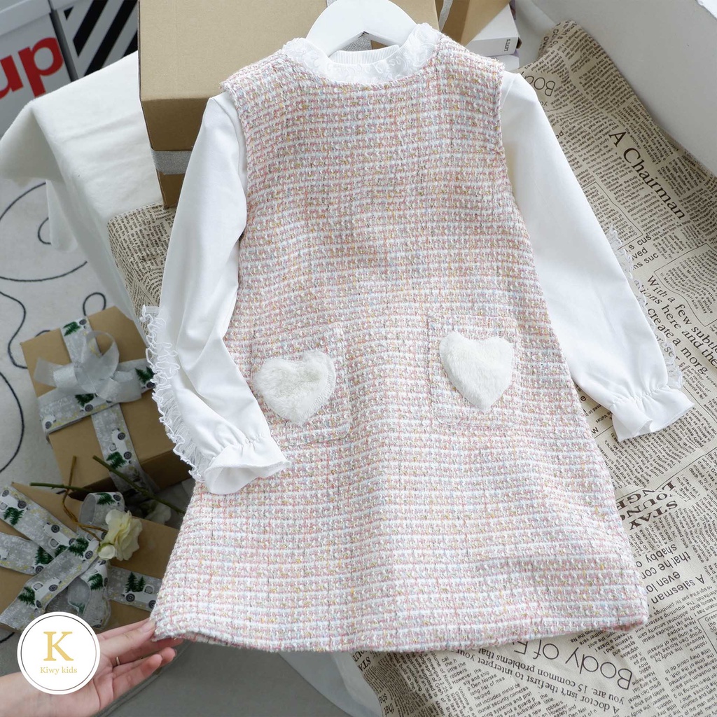 Set váy cho bé gái KIWY KIDS chất liệu tweed dáng suông kèm áo nỉ rời Kids49-2146 cho bé từ 1 đến 11 tuổi