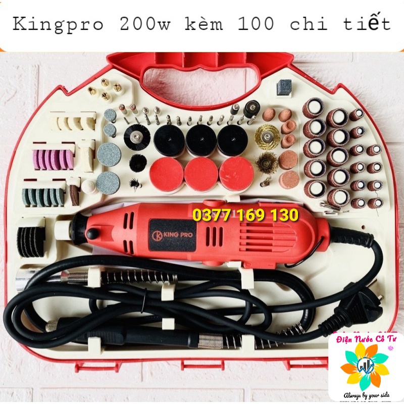 Bộ Máy Khoan Mài cắt Khắc mini Đa Năng Kingpro 200W 6 Tốc Độ Tặng 100 chi tiết