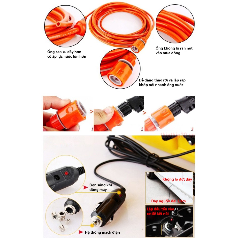 Máy tăng áp rửa xe 12V, máy rửa xe, sân vườn, nhà cửa mini 12v GP-12B