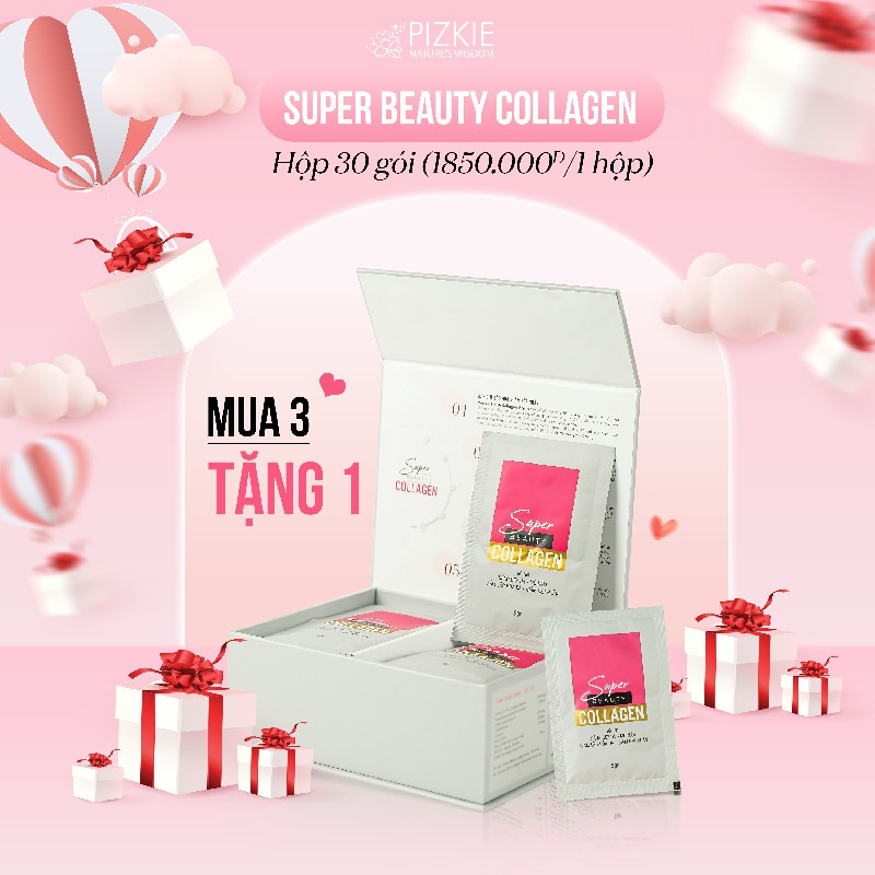 SUPER BEAUTY COLLAGEN PIZKIE - Combo 3 Tháng Collagen Trẻ Hoá Làn Da, Ngừa Lão Hoá, Giảm Mùi Cơ Thể