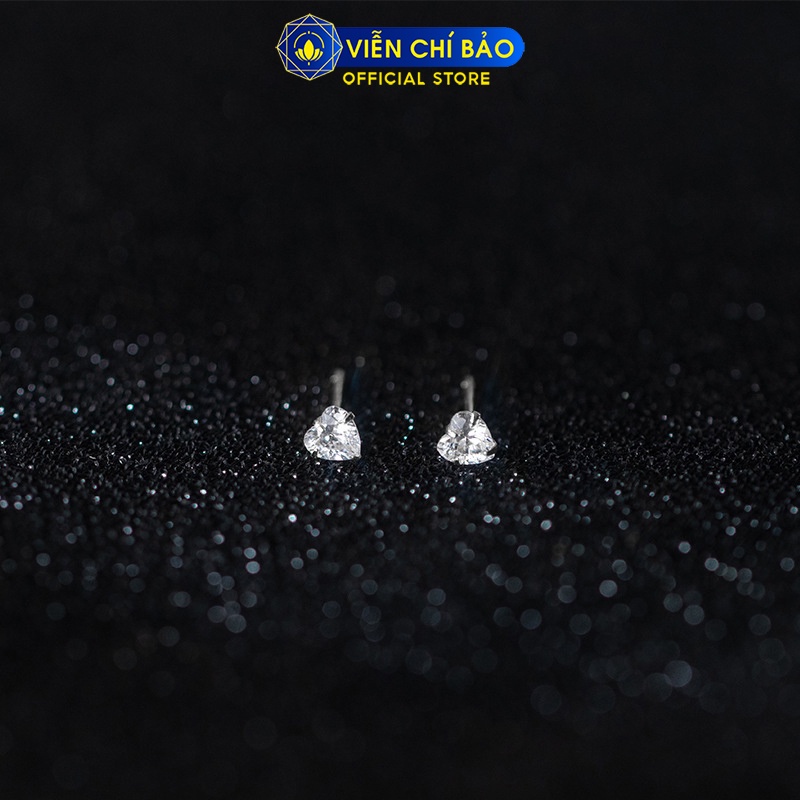 Bông tai bạc nữ trái tim đá trắng chất liệu bạc 925 thời trang phụ kiện trang sức nữ Viễn Chí Bảo B400351