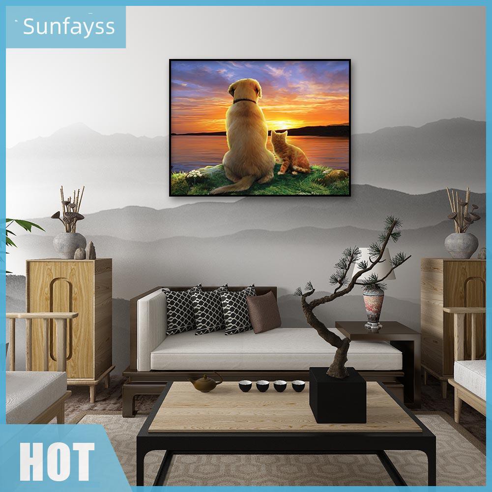 Bộ Tranh Đính Đá 5d Tự Làm Hình Chú Chó Mèo Đáng Yêu