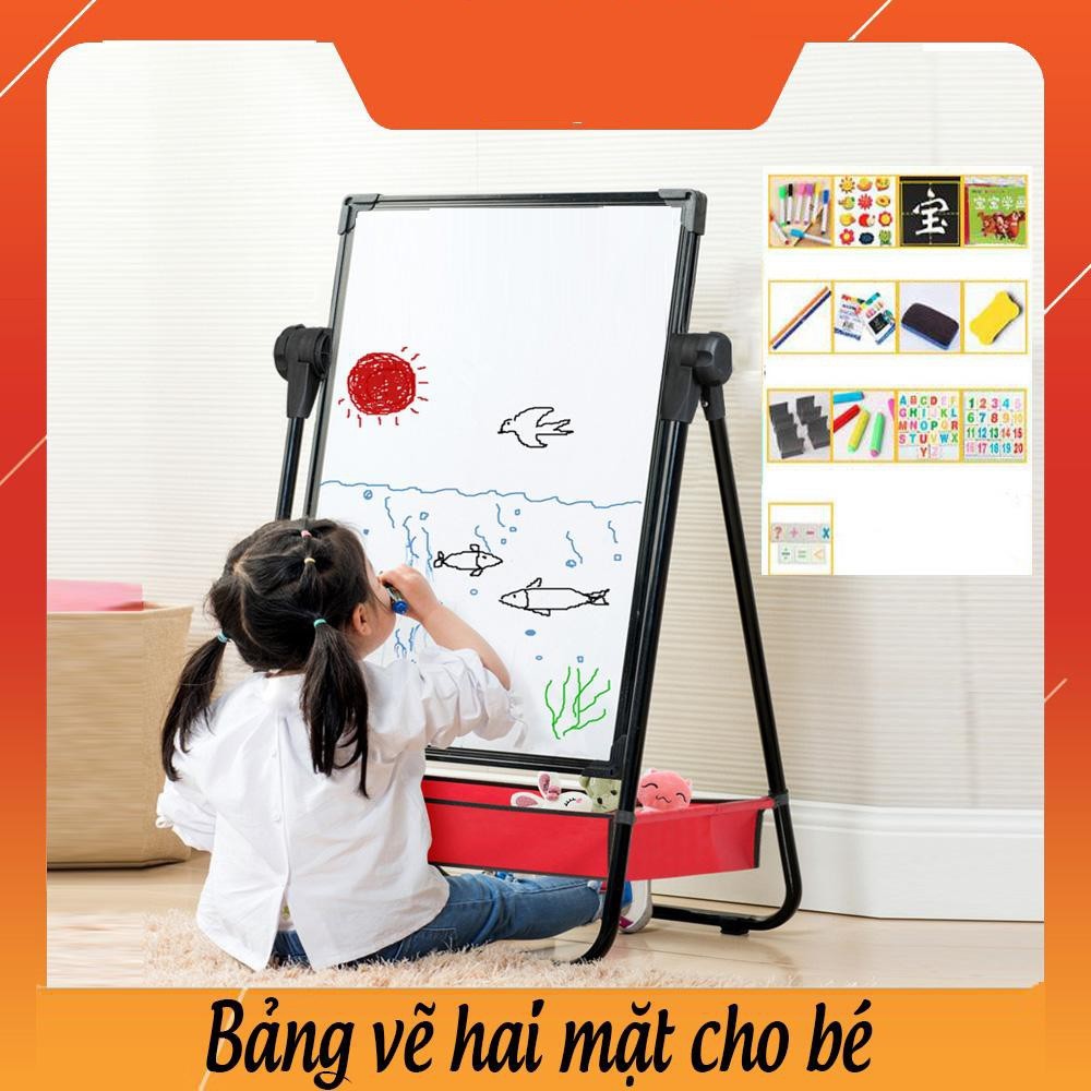 Bảng vẽ cho bé, bảng Flipchart 2 mặt xanh và trắng, viết bút lông và phấn, đồ chơi giáo dục thông minh bé 3 đến 9 tuổi