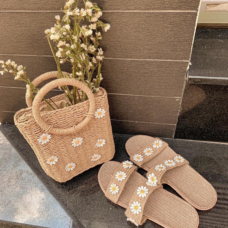 Dép Cói Bố Bông Cúc 2 Ngang Shoes Paradise DC