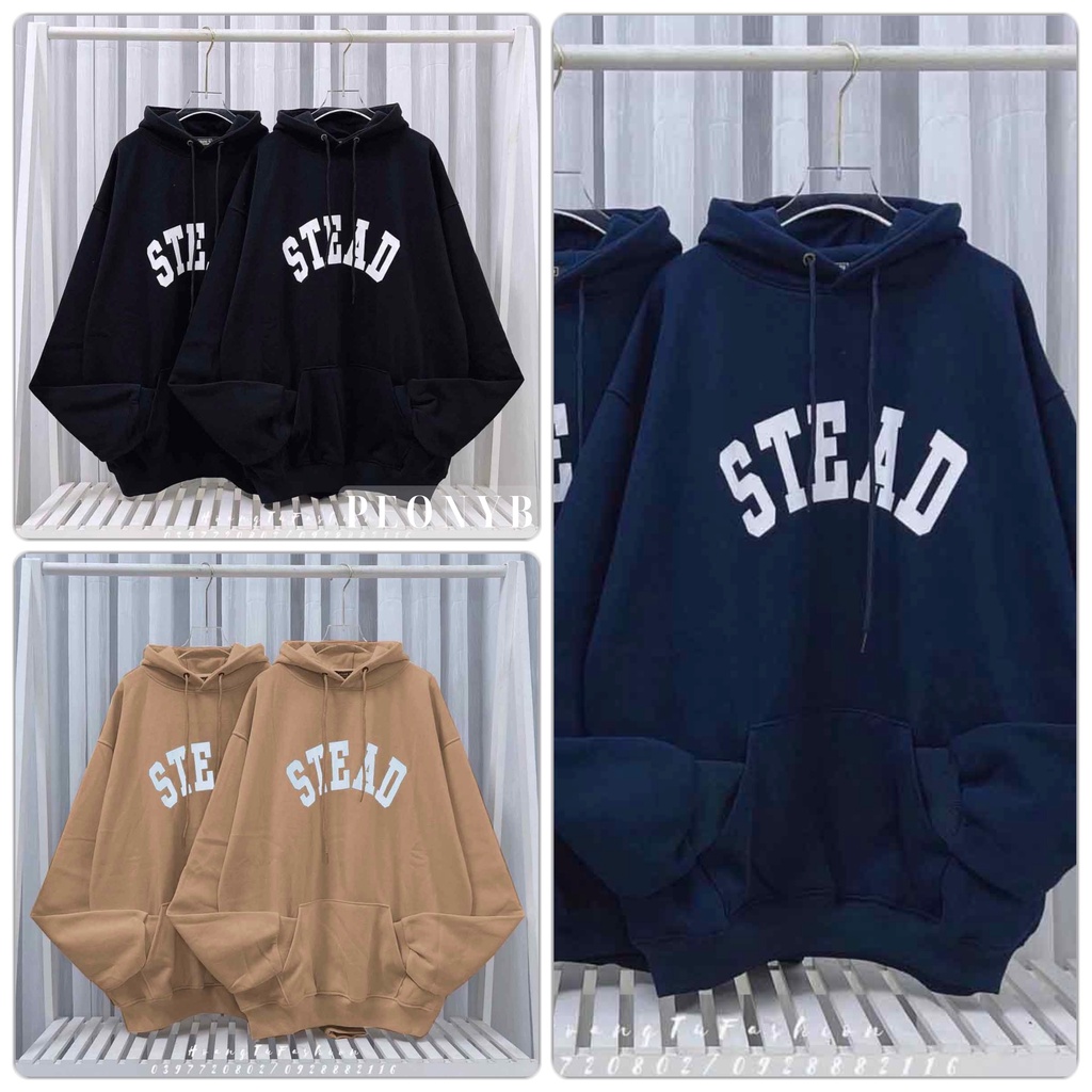 Áo Hoodie Nỉ Ngoại Stead PEONYB Unisex [FREESHIP] Sweater mũ 2 lớp form rộng tay bồng kiểu dáng đường phố hàn quốc basic