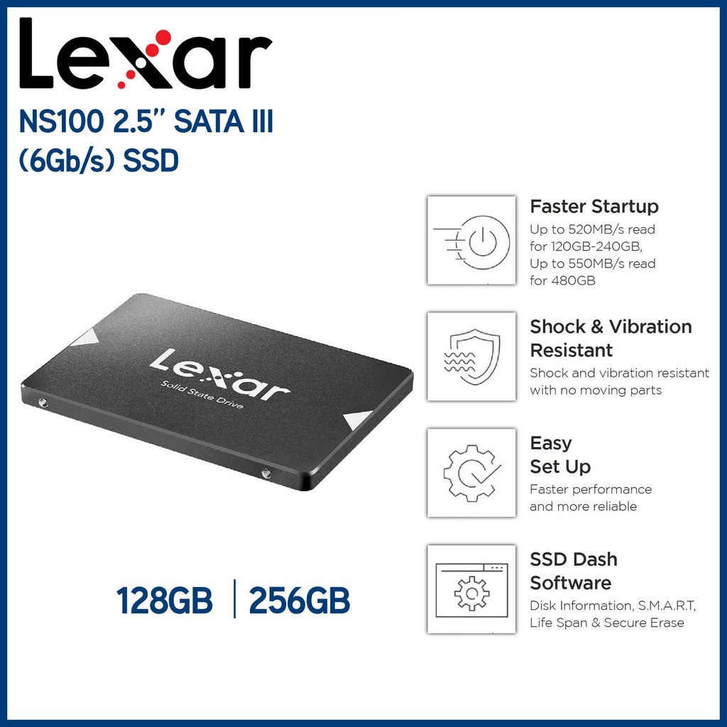 [Mã 159ELSALE hoàn 7% đơn 300K] Ổ cứng SSD 128GB hoặc 256GB Lexar phân phối chính thức