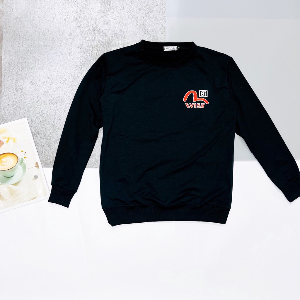 Áo Thun EVISU SWEATER Tay Dài Thu Đông Vải Nỉ Da Cá Cao Cấp Siêu Mềm Phong Cách Cá Tính Ullzang Hot Trend Mới