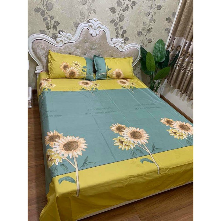 🍀 Bộ ga giường 3 món poly Cotton loại đẹp nhiều mẫu full size  - Mẫu Chữ H cam