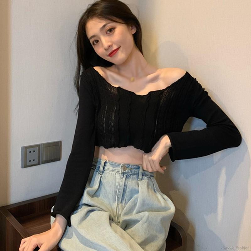 [Baywellfashion]Áo Dệt Kim Dáng Ngắn Tay Dài Cổ Tròn Thời Trang Mùa Thu Dễ Thương Cho Nữ | BigBuy360 - bigbuy360.vn