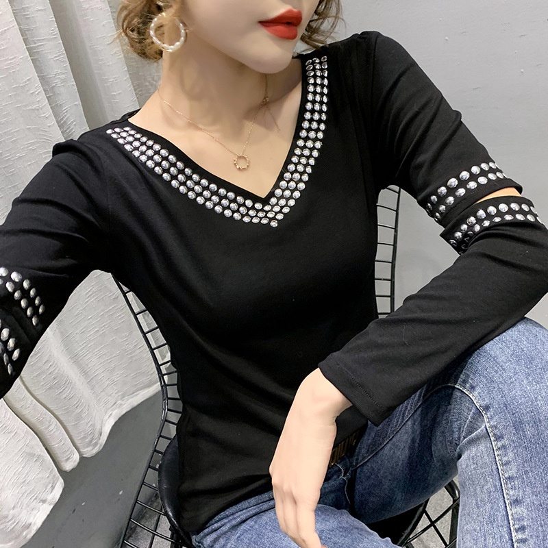 Áo Thun Nữ Dài Tay Đính Kim Sa Phong Cách Châu Âu Mới