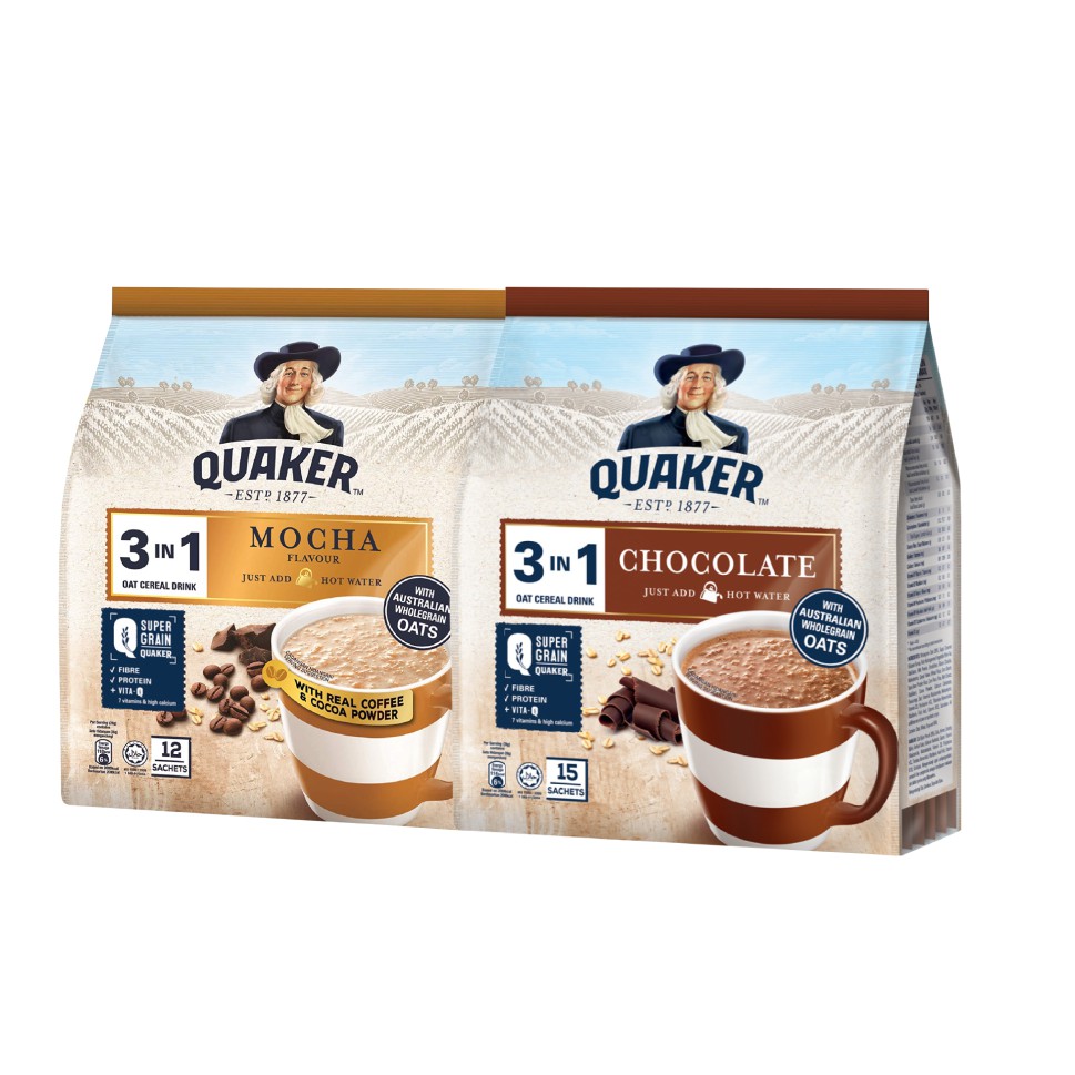 Combo 2 Túi Thức Uống Yến Mạch Quaker 3in1 Vị Mocha 336g &amp; Chocolate 420g