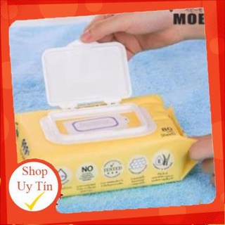 [Combo tiết kiệm] 03 Gói khăn ướt Moby 80 tờ/gói - Tặng 01 gạc rơ lưỡi T1122 teppi04 TH Shop