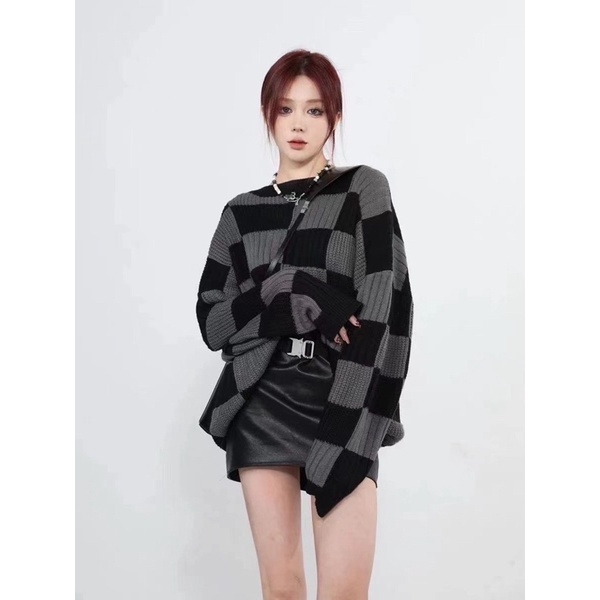 Áo len unisex vintage caro form oversize dropshoulder