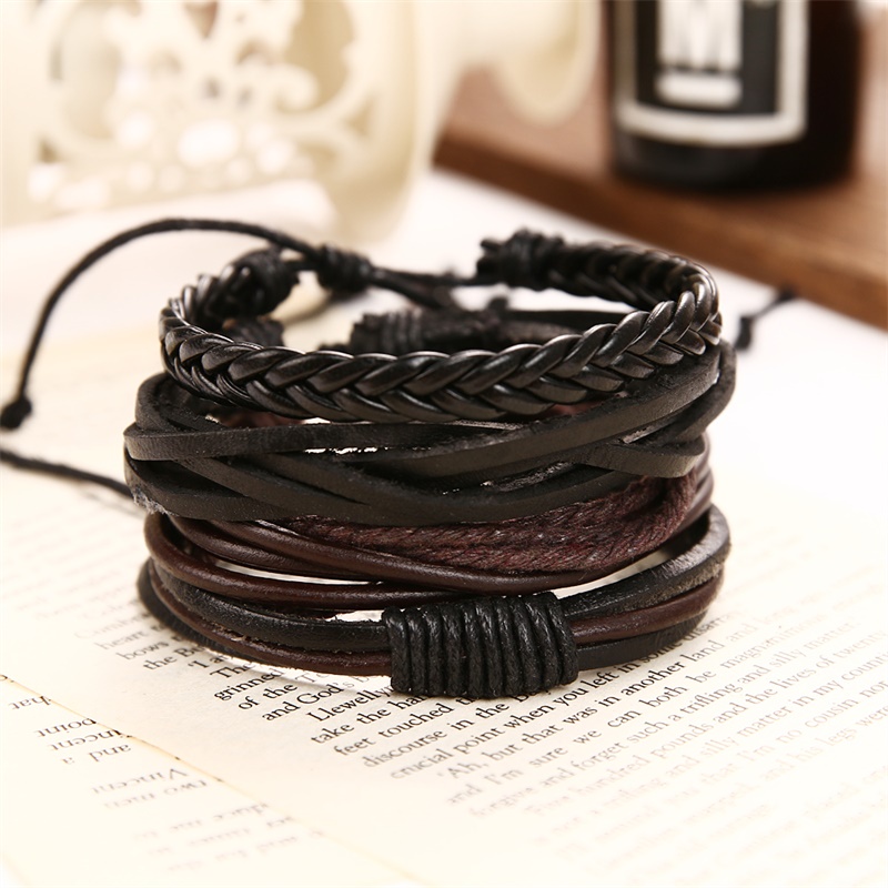 Vòng Tay Da Nhiều Lớp Kiểu Dáng Vintage Cho Nam