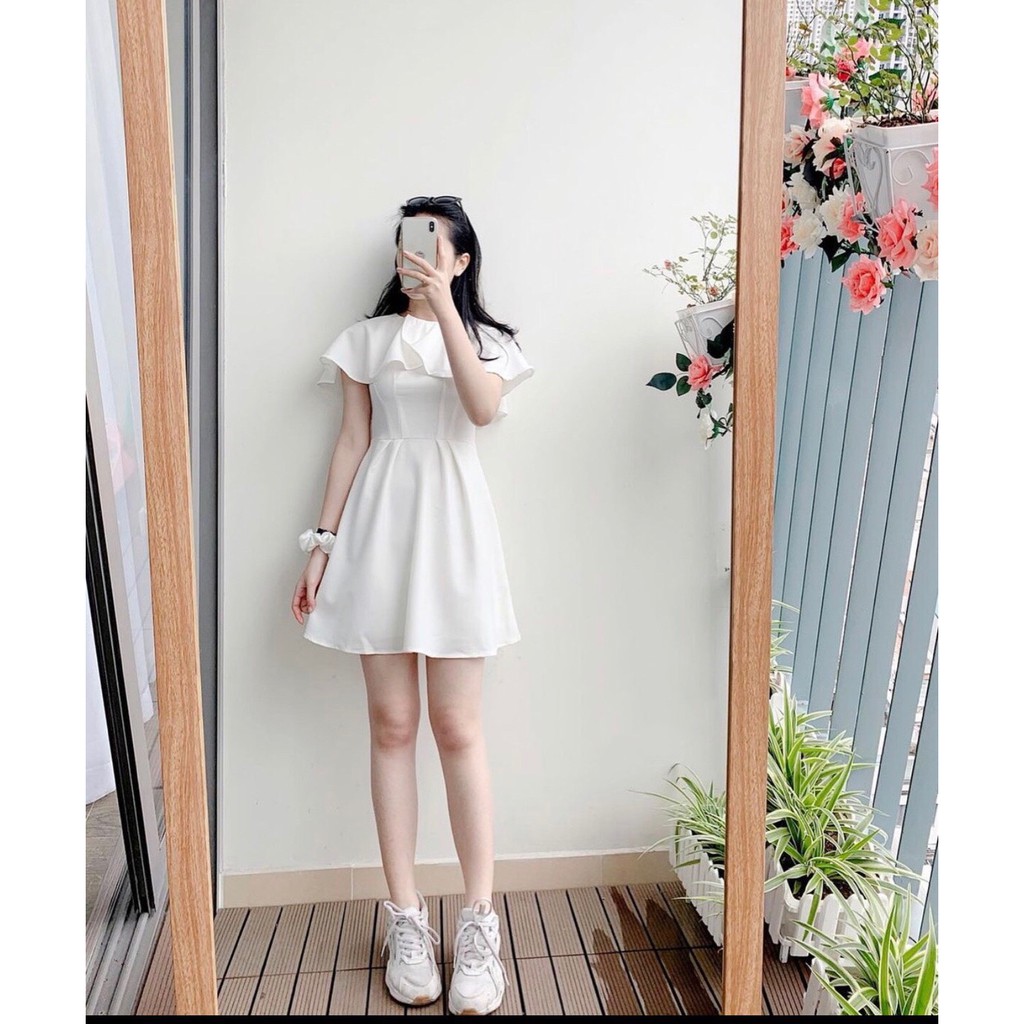 VÁY VIỀN BÈO SÁT NÁCH MÀU TRẮNG ULZZANG - ĐẦM TRẮNG BÈO TẦNG VAI HOT