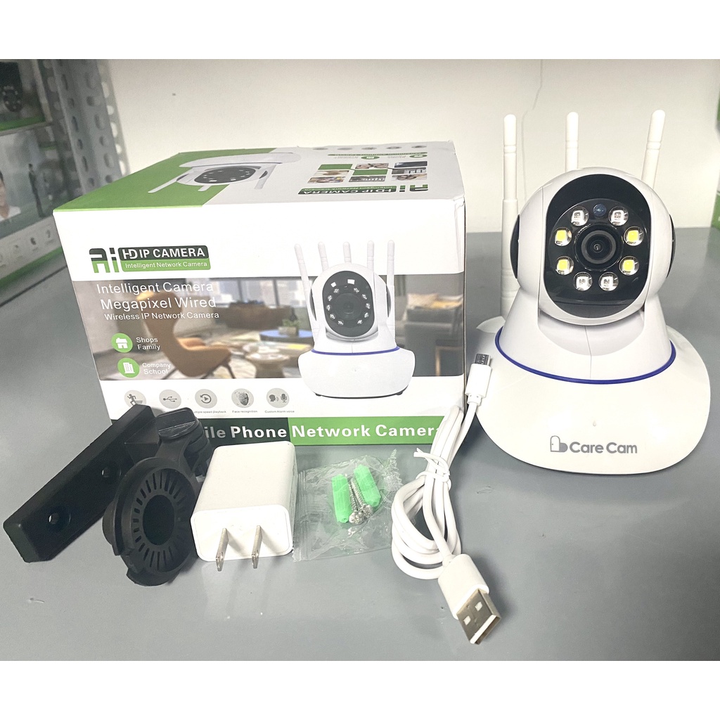Camera wifi trong nhà xoay 360 độ CARECAM 3 râu R8 2.0MP Full HD 1080P, xoay theo chuyển động, XEM ĐÊM CÓ MÀU,đàm thoại