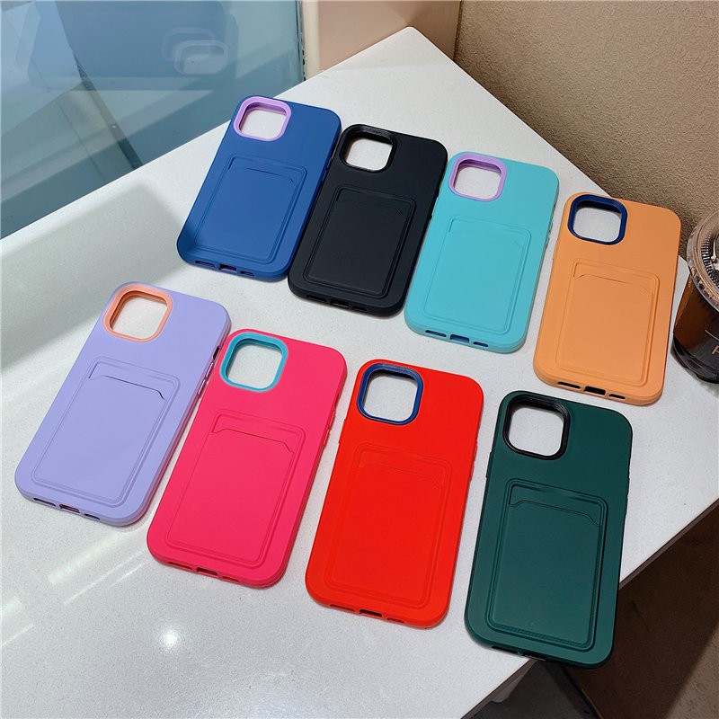 Ốp điện thoại mềm màu kẹo có ngăn đựng thẻ chống sốc thích hợp cho Iphone 12 11 Pro Max Xr Xs Max X 7 8 Plus 12pro