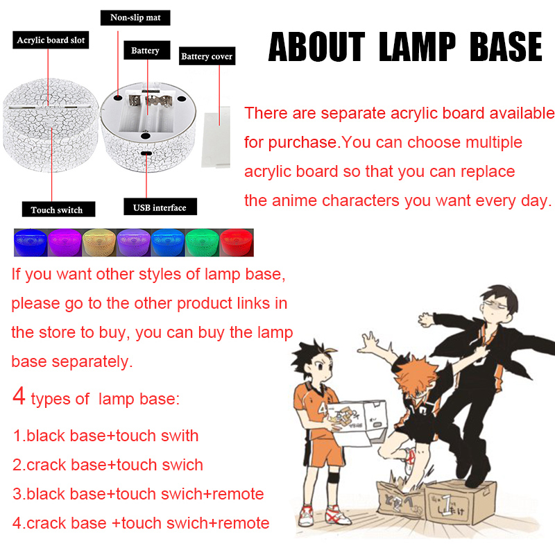 Đèn LED Tạo Hình 3D Nhân Vật Anime Haikyuu Có Cổng USB 7 Màu
