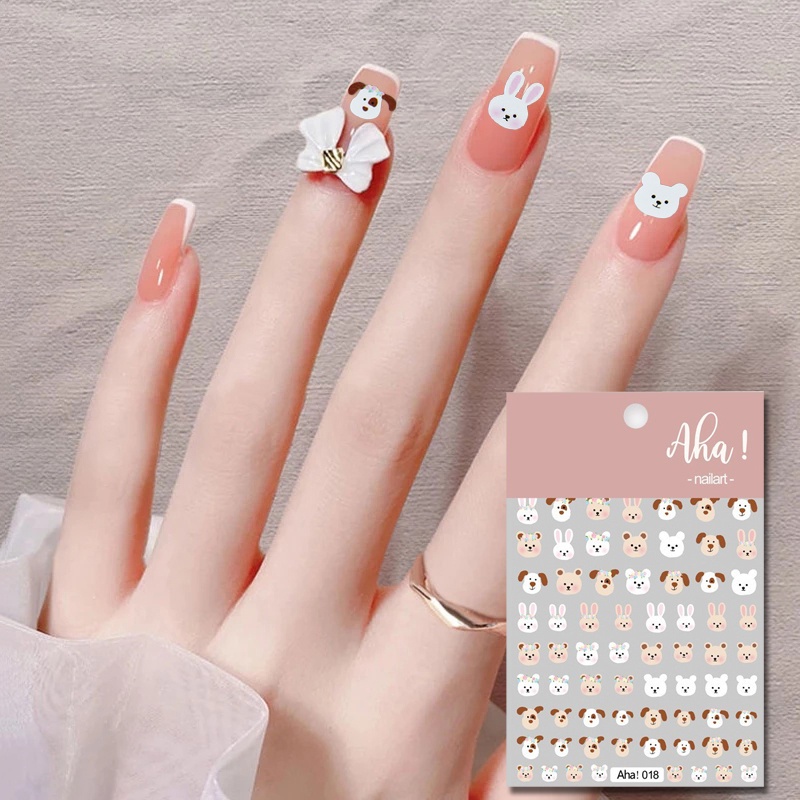 1 Tấm Giấy Dán Móng Tay / Móng Tay Hình Gấu / Thỏ Dễ Thương Chống Nước DIY