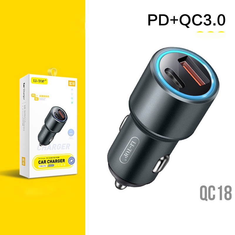 Tẩu sạc ô tô 2 cổng Usb và type C chuyên dụng cho ô tô QC18