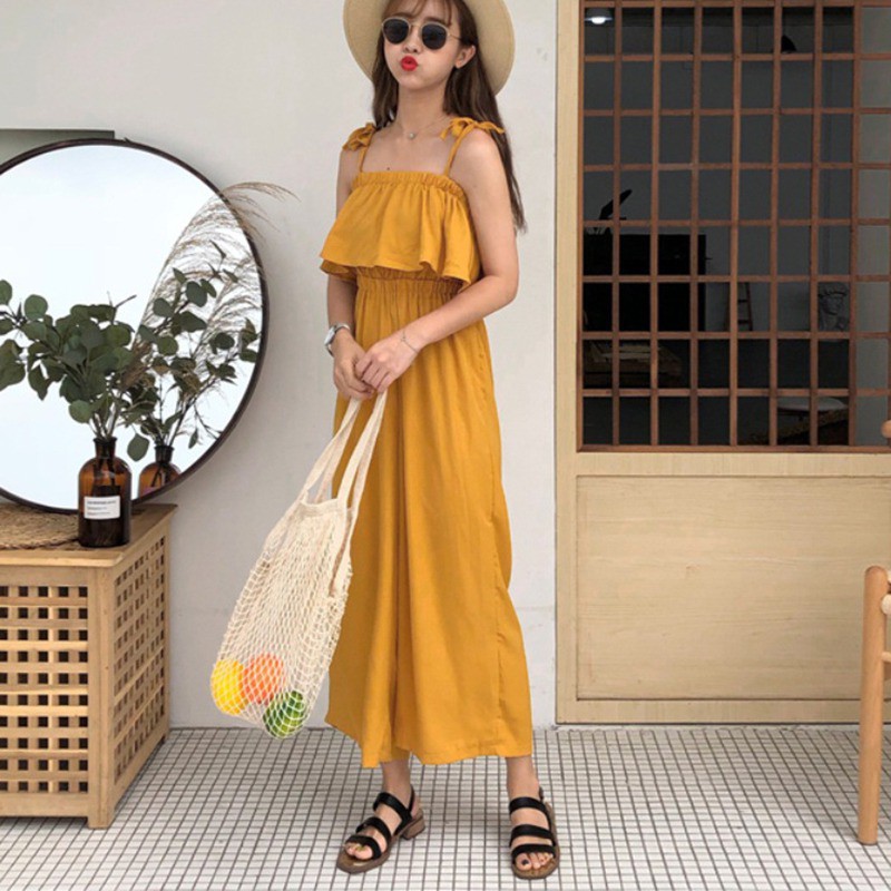 Jumpsuit 2 dây phối bèo dễ thương ngọt ngào cho nữ