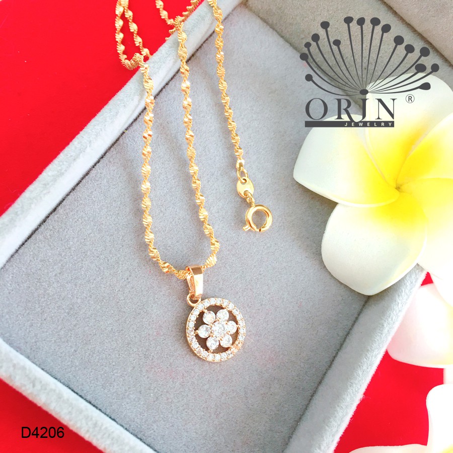 Dây chuyền nữ dạng xoắn mặt tròn hoa mai nhỏ đính đá thiết kế bền màu cao cấp Orin D4206