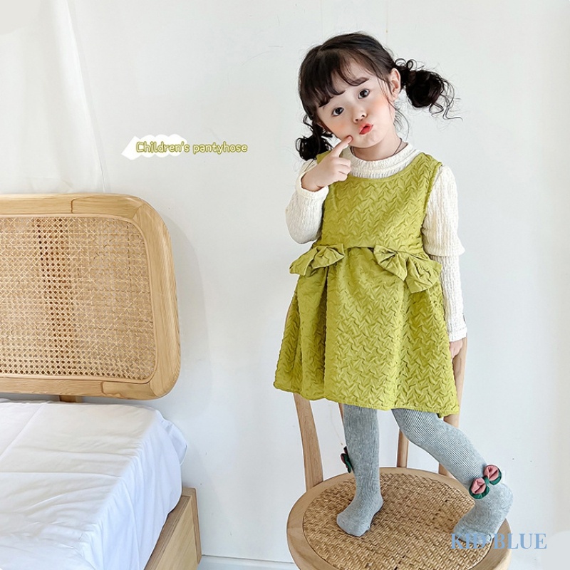 Quần Tất Legging Công Chúa Màu Trơn Đính Nơ Đôi Phong Cách Thu Đông Mới Cho Bé Gái